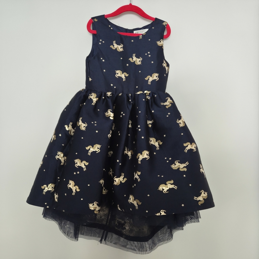 Navy Dress with Gold Horse Print